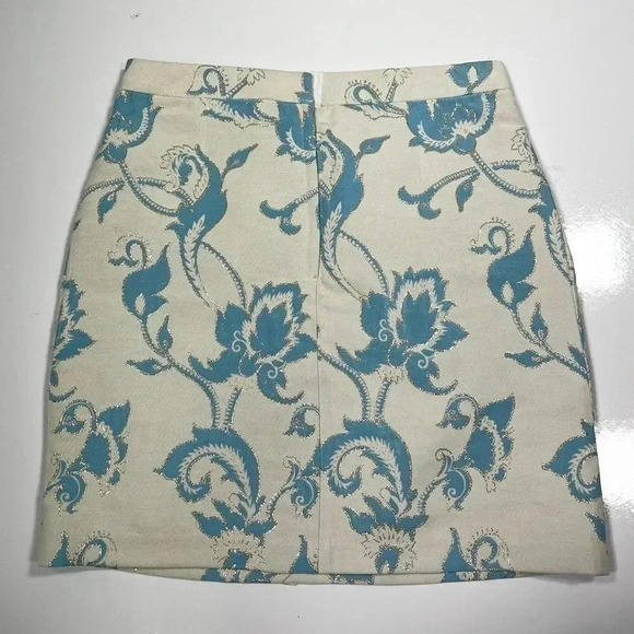 Tibi Skirt White Blue Paisley Gold Trim Mini Skirt Size 6 Pockets floral - Picture 2 of 11